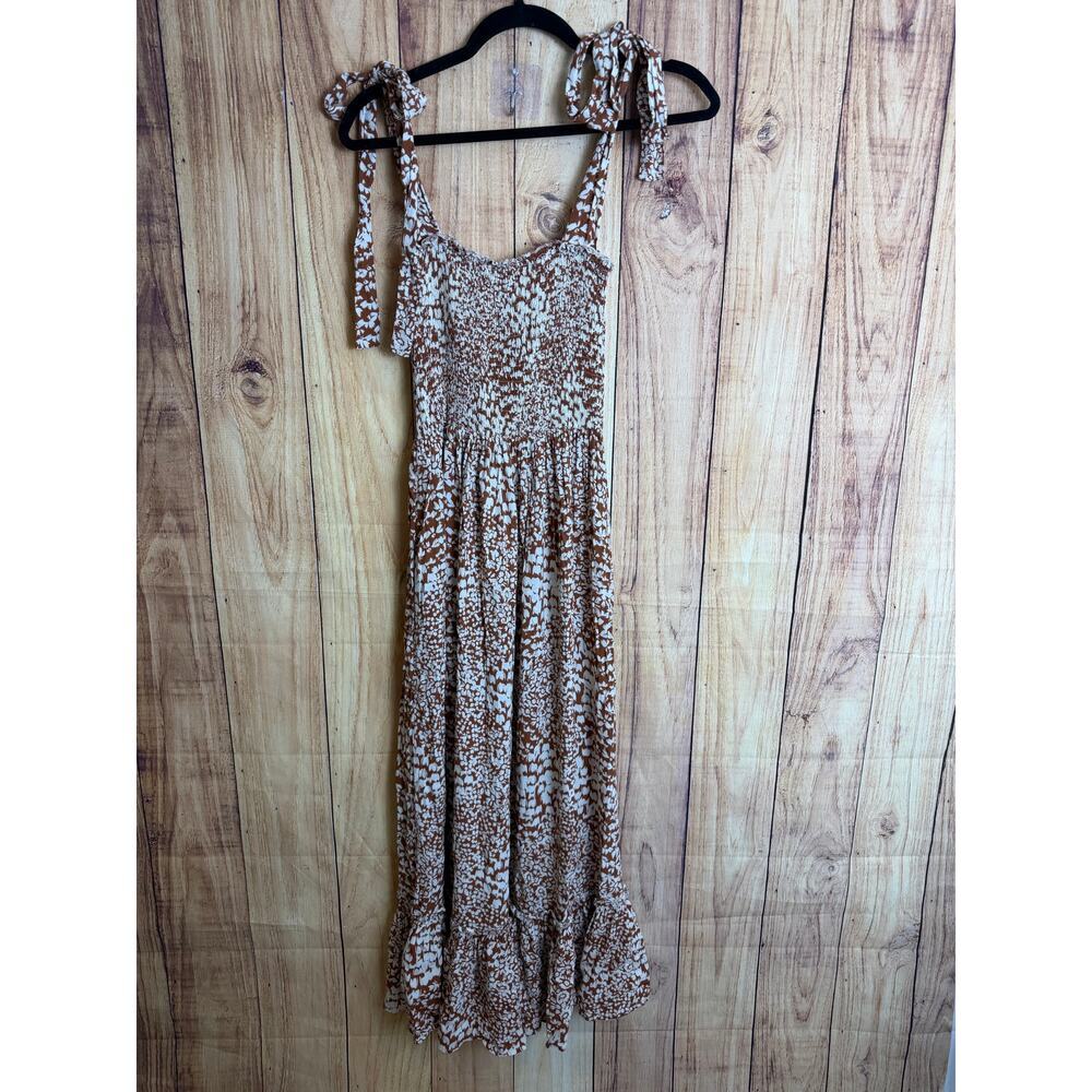 By Together Maxi Dress Ruffle Hem Ruched Top Adjustable Straps Rust Color Size S - Picture 3 of 7